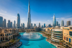 Travellers enjoying Burj Khalifa views on a Dubai tour package from India with India's best travel agency Roameaze.
