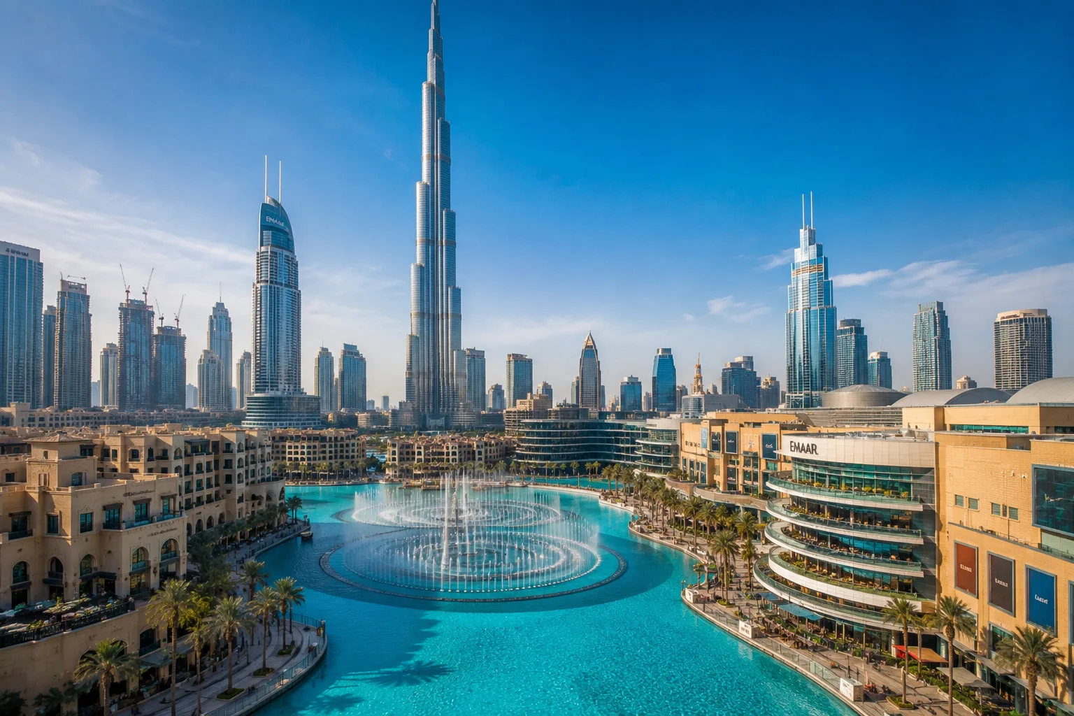 Travellers enjoying Burj Khalifa views on a Dubai tour package from India with India's best travel agency Roameaze.
