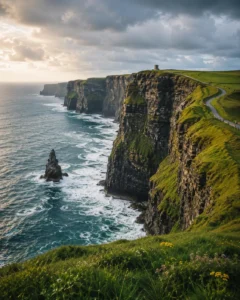 Travellers exploring green landscapes on an Ireland tour package from India with India's best travel agency Roameaze.