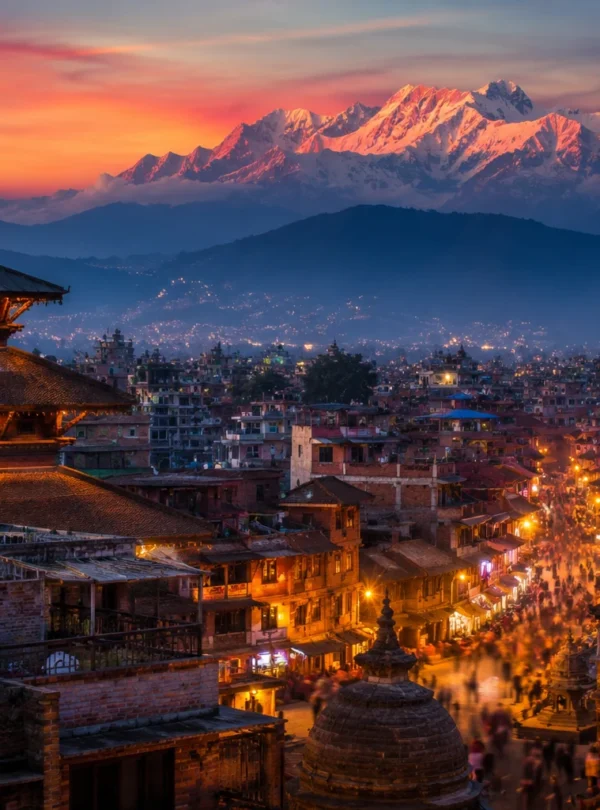 Travellers enjoying Himalayan views on a Nepal tour package from India with Roameaze.