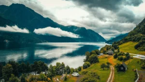 Travellers enjoying Norway fjord views on a Scandinavia tour package from India with Roameaze.