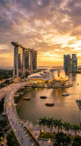 Travellers enjoying Marina Bay views on a Singapore tour package from India with Roameaze.